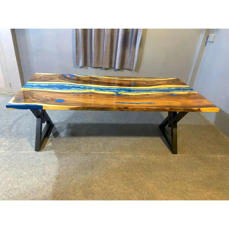 Handmade Live Edge Epoxy Resin Dining Table - 90"L x 43"D