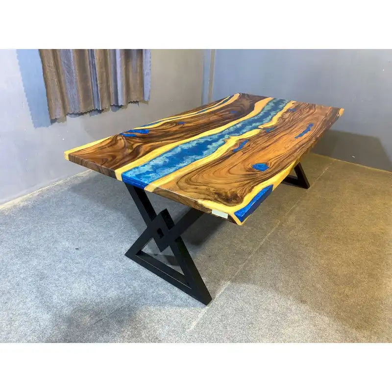 Handmade Live Edge Epoxy Resin Dining Table - 90"L x 43"D