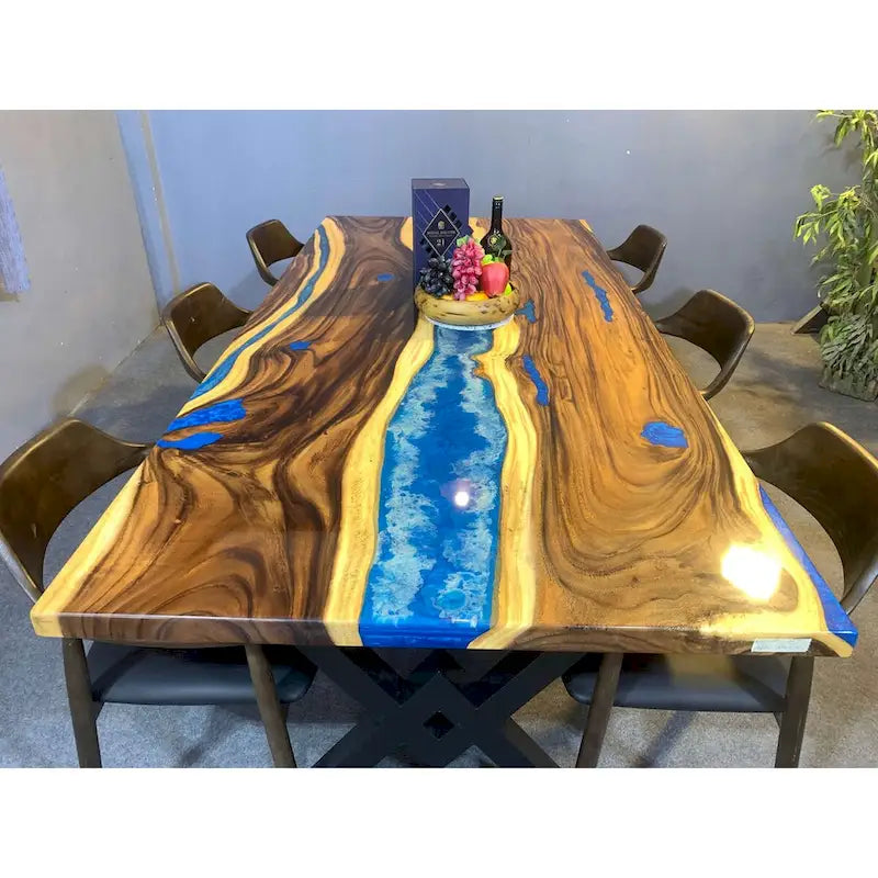 Handmade Live Edge Epoxy Resin Dining Table - 90"L x 43"D