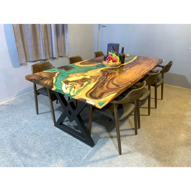 Handmade Live Edge Epoxy Resin Dining Table - 90"L x 43"D