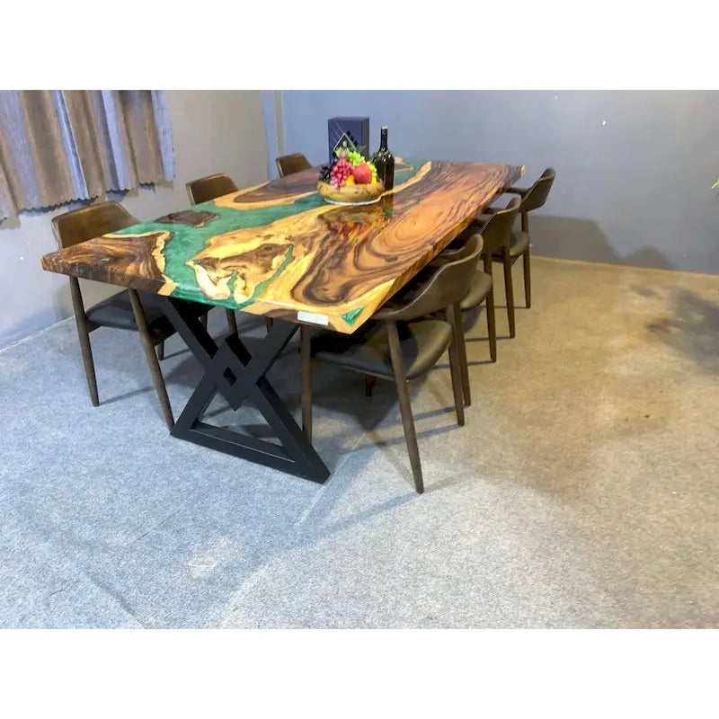 Handmade Live Edge Epoxy Resin Dining Table - 90"L x 43"D