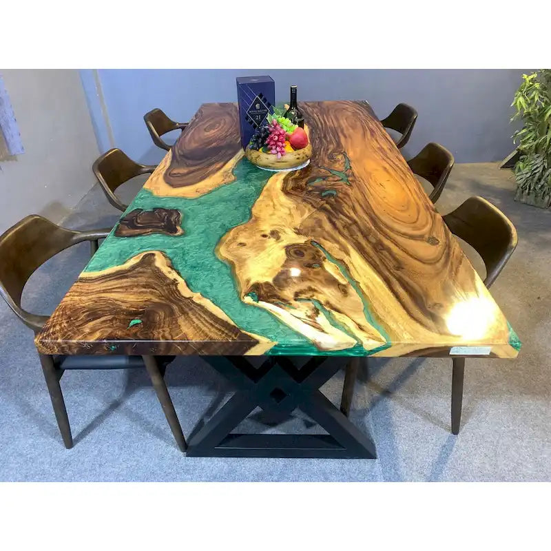Handmade Live Edge Epoxy Resin Dining Table - 90"L x 43"D