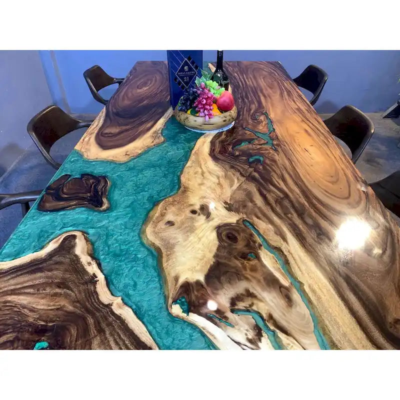 Handmade Live Edge Epoxy Resin Dining Table - 90"L x 43"D