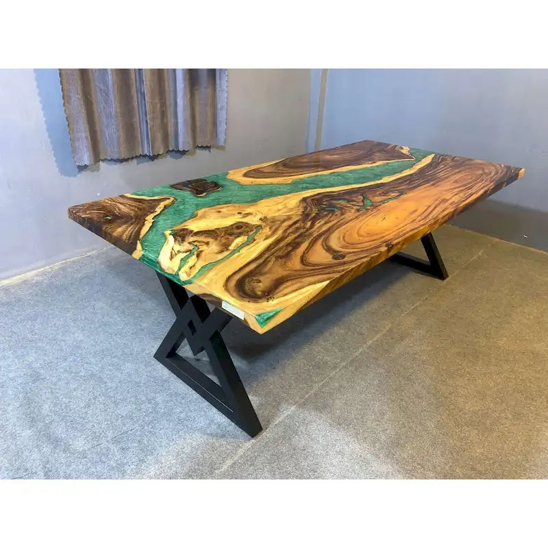 Handmade Live Edge Epoxy Resin Dining Table - 90"L x 43"D