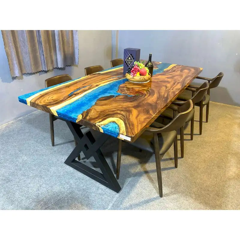 Handmade Live Edge Epoxy Resin Dining Table - 90"L x 43"D