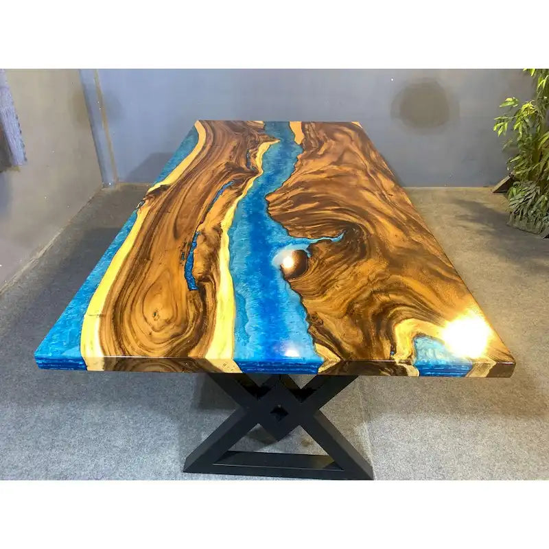 Handmade Live Edge Epoxy Resin Dining Table - 90"L x 43"D