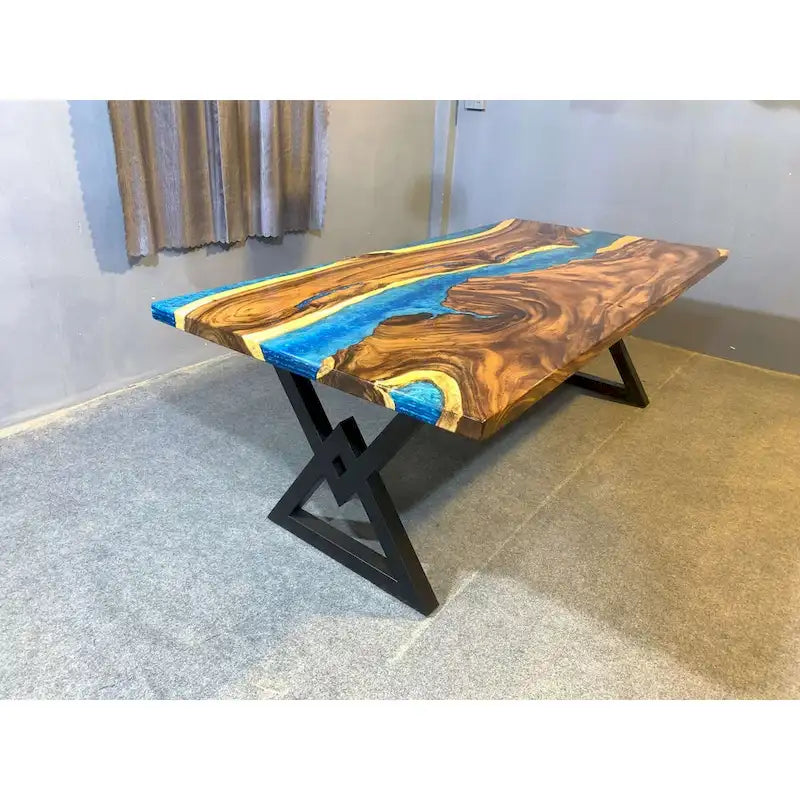 Handmade Live Edge Epoxy Resin Dining Table - 90"L x 43"D