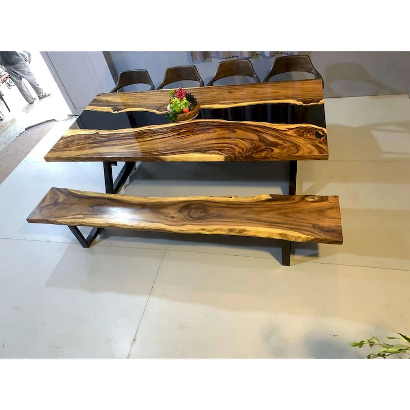 Handmade Live Edge Epoxy Resin Dining Table - 90"L x 43"D