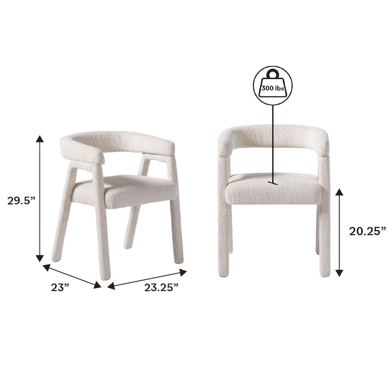 Modern Boucle Curved Dining Chair with Solid Wood Legs, Set of 2