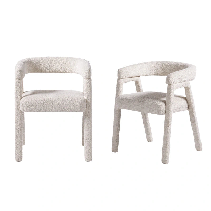 Modern Boucle Curved Dining Chair with Solid Wood Legs, Set of 2
