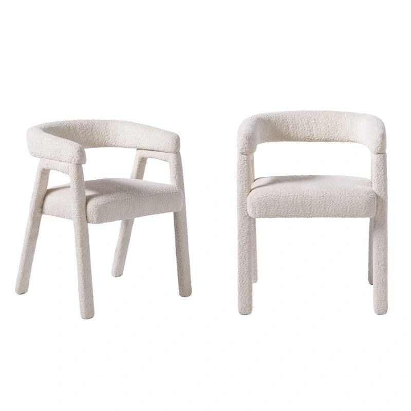 Modern Boucle Curved Dining Chair with Solid Wood Legs, Set of 2
