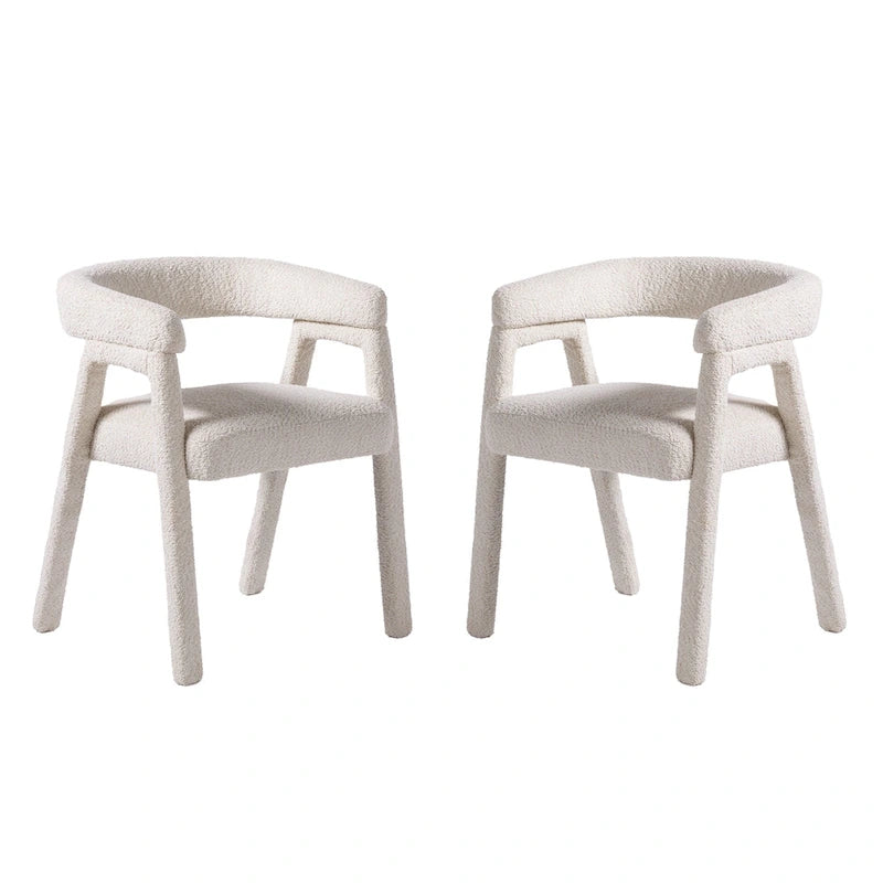 Modern Boucle Curved Dining Chair with Solid Wood Legs, Set of 2