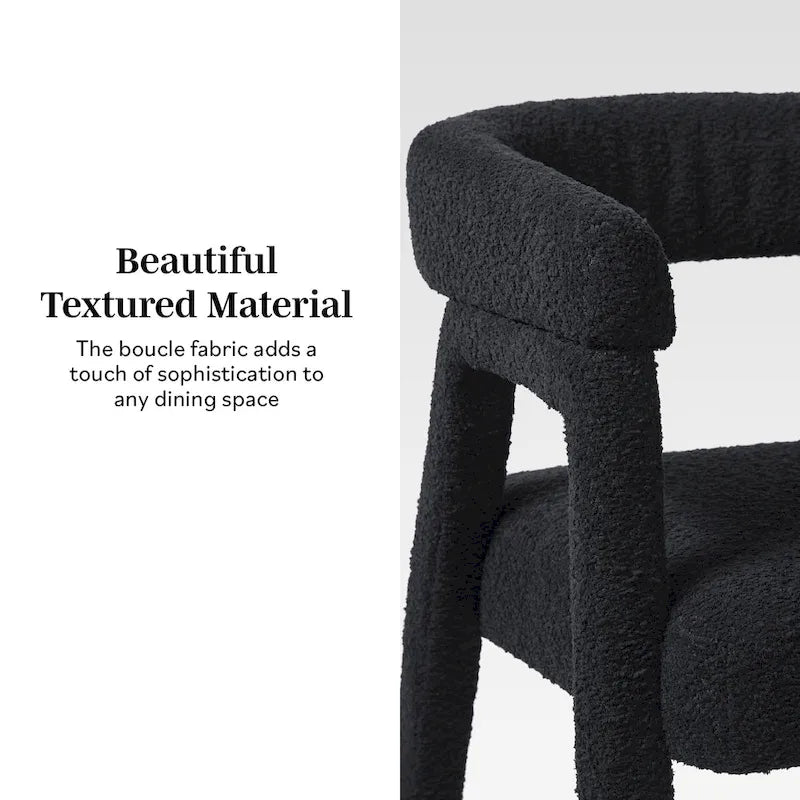 Modern Boucle Curved Dining Chair with Solid Wood Legs, Set of 2