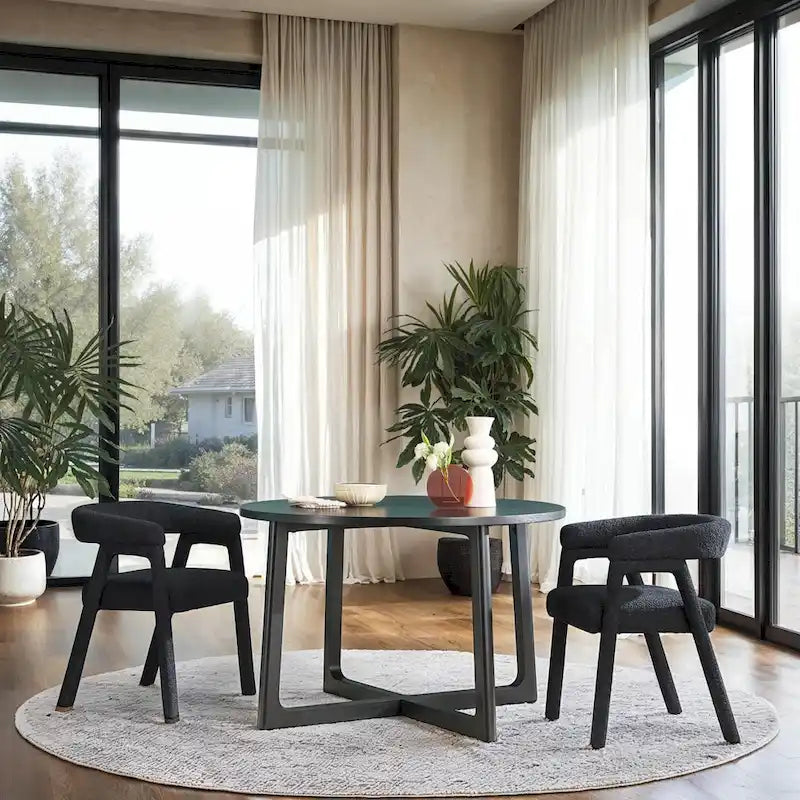 Modern Boucle Curved Dining Chair with Solid Wood Legs, Set of 2