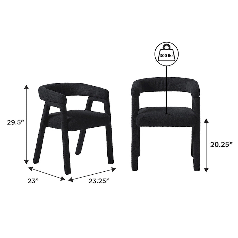 Modern Boucle Curved Dining Chair with Solid Wood Legs, Set of 2