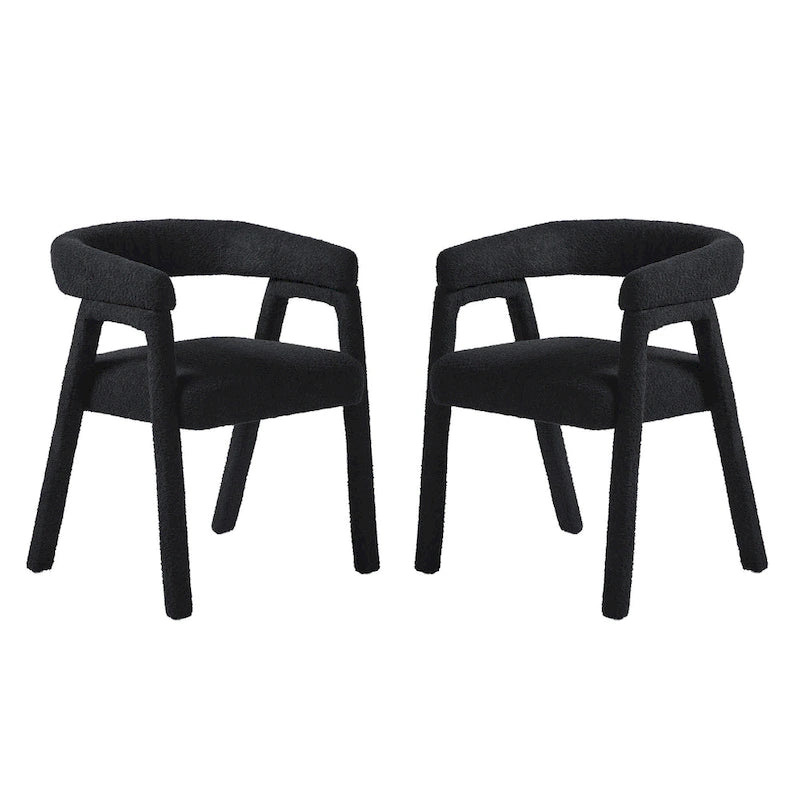 Modern Boucle Curved Dining Chair with Solid Wood Legs, Set of 2