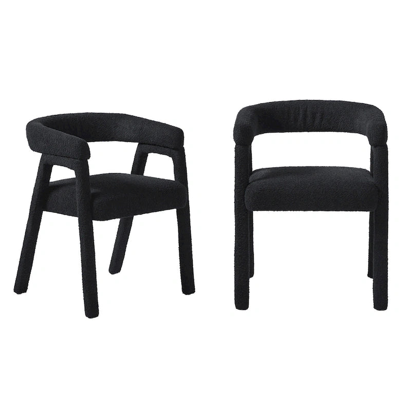 Modern Boucle Curved Dining Chair with Solid Wood Legs, Set of 2