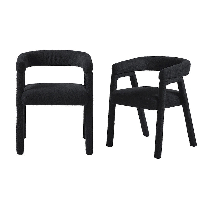 Modern Boucle Curved Dining Chair with Solid Wood Legs, Set of 2