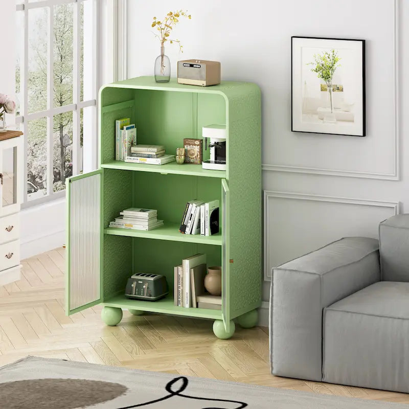 Freestanding Floor Cabinet with Tempered Glass Door and Open Shelf