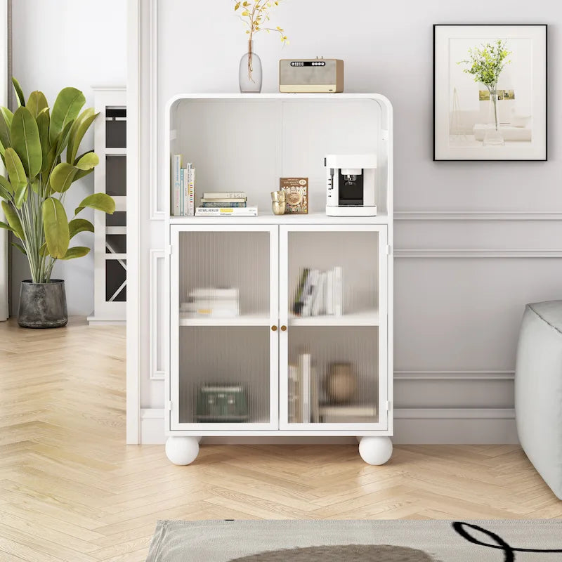Freestanding Floor Cabinet with Tempered Glass Door and Open Shelf