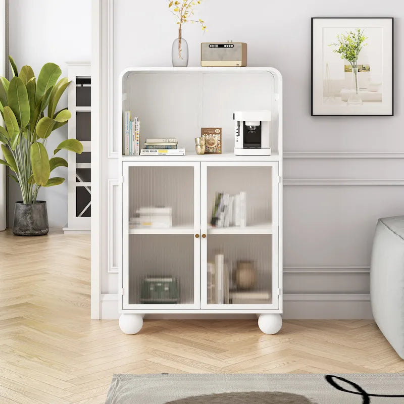 Freestanding Floor Cabinet with Tempered Glass Door and Open Shelf