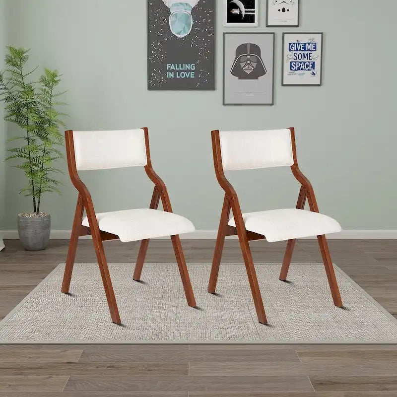Vintage Fabric Upholstered Foldable Dining Chairs, Set of 2