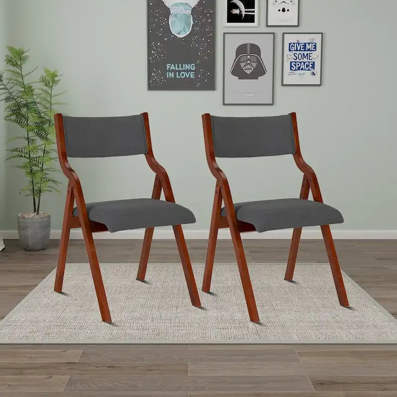 Vintage Fabric Upholstered Foldable Dining Chairs, Set of 2