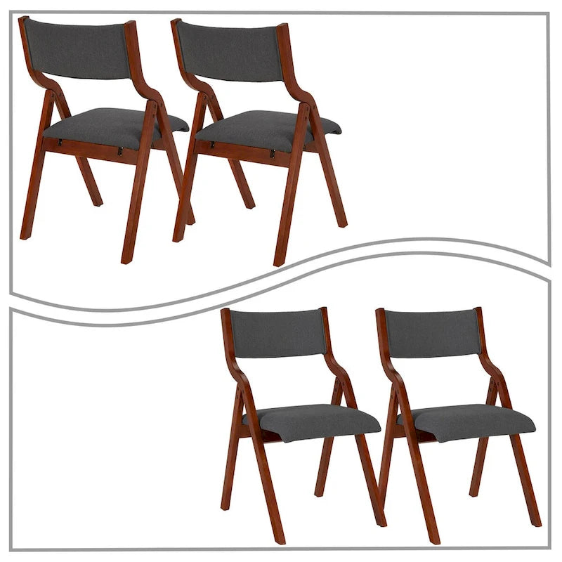 Vintage Fabric Upholstered Foldable Dining Chairs, Set of 2