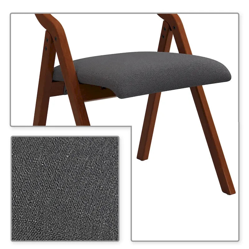 Vintage Fabric Upholstered Foldable Dining Chairs, Set of 2