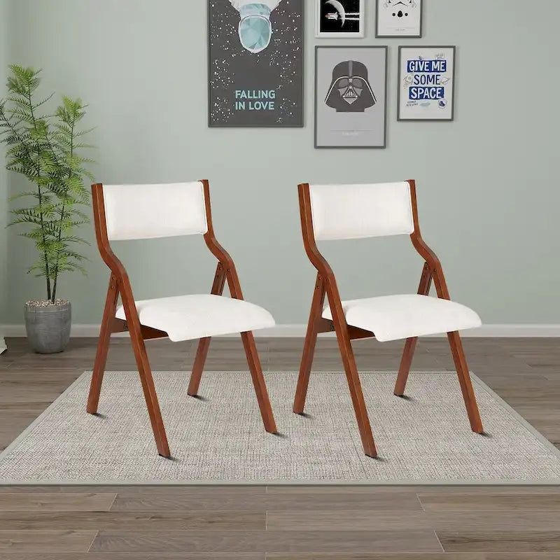 Vintage Fabric Upholstered Foldable Dining Chairs, Set of 2