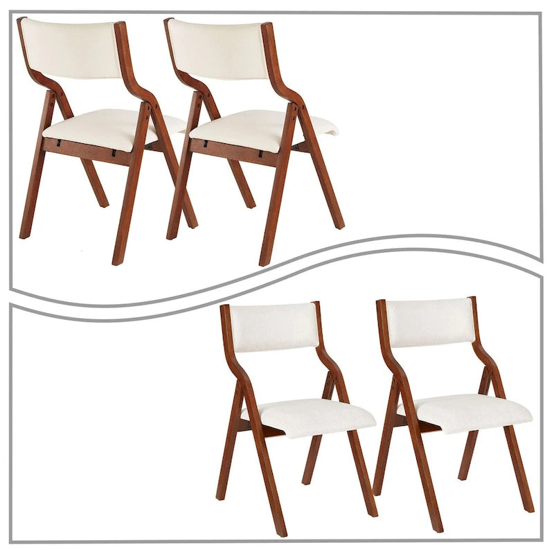 Vintage Fabric Upholstered Foldable Dining Chairs, Set of 2